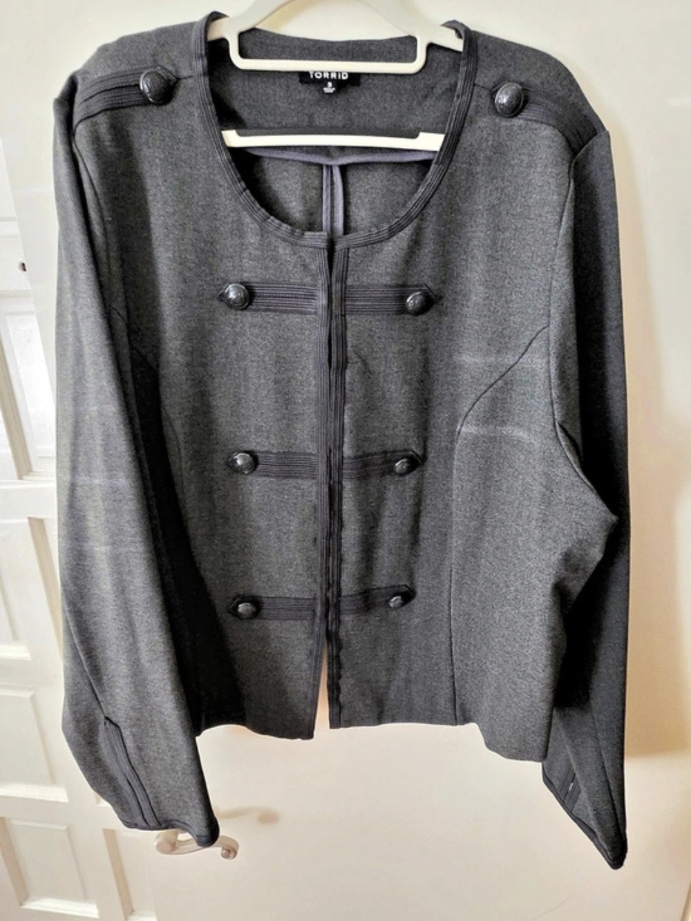 Torrid Charcoal Gray Military Ruffle Ponte Blazer Gray Size 3x